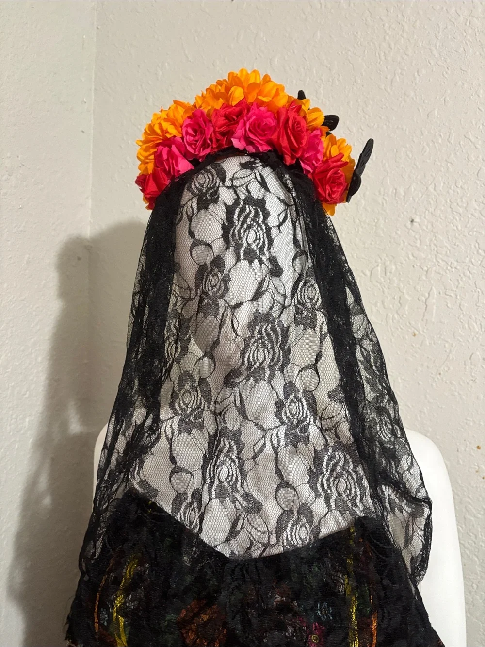 Leg Avenue Black Sugar Skull Floral Halloween Dress with Orange Accents